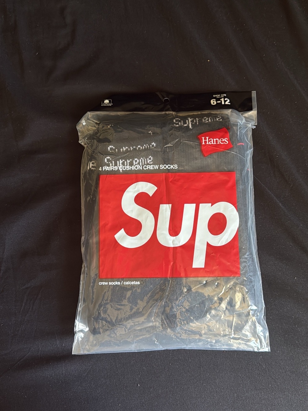 Supreme x Hanes Black Crew Socks with Red Logo Pack